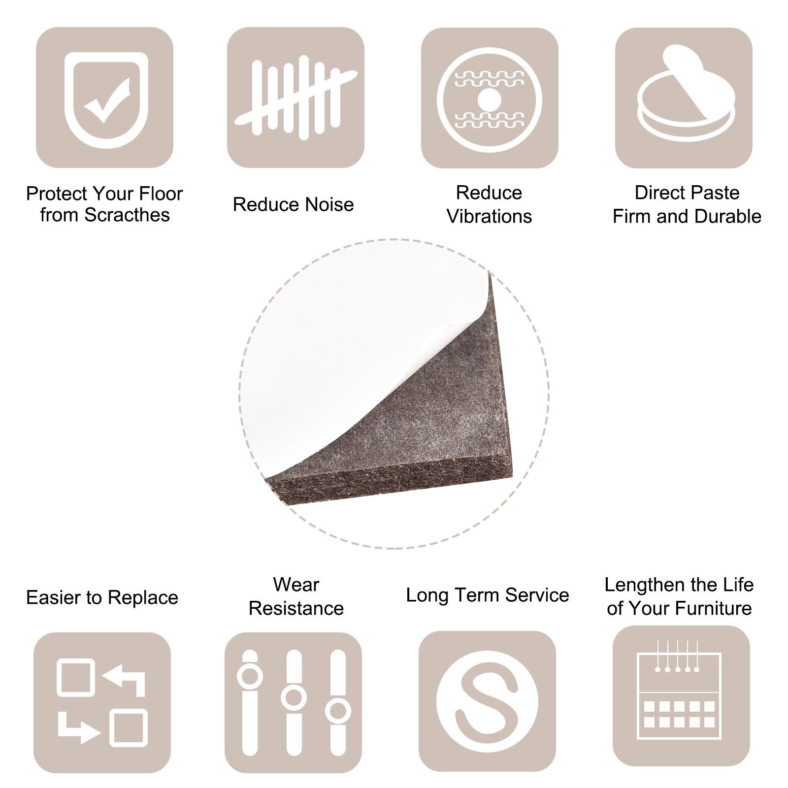 12pcs Felt Furniture Pads 50x50mm Self Adhesive Square Floor Protector Brown