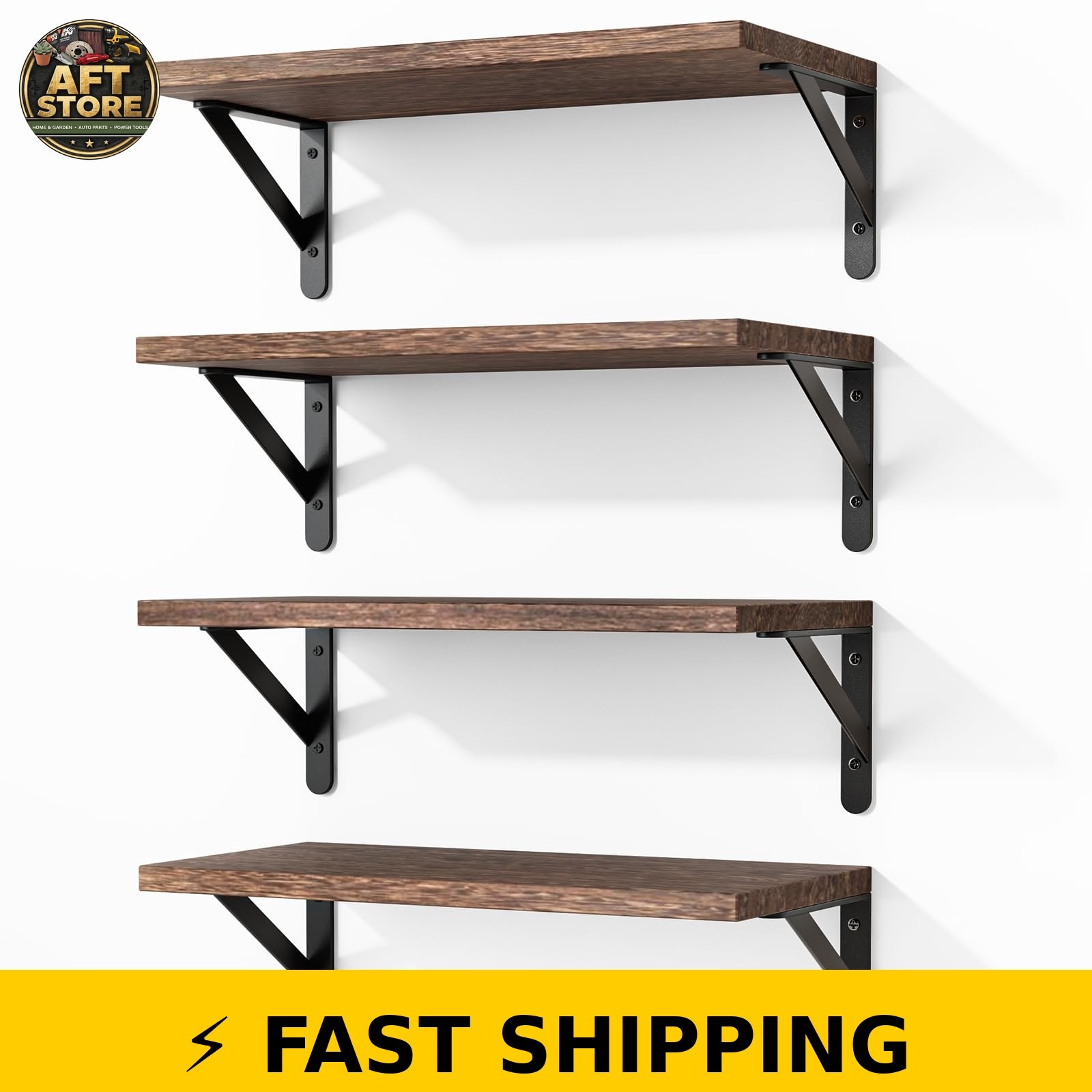 Fixwal Floating Wall Shelves Set of 4, Rustic Brown, 16.5 Inch