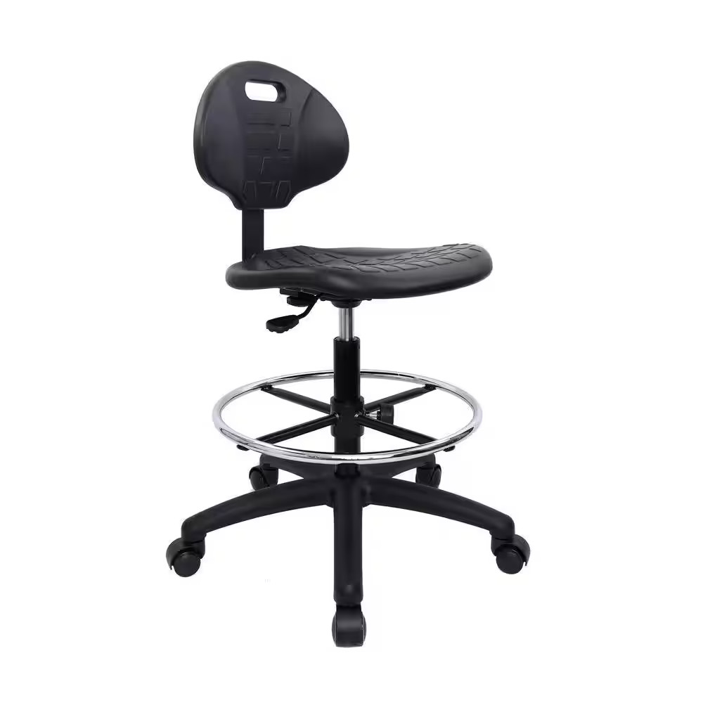 18.5 In. Width Standard Black Polyurethane Drafting Chair with Adjustable Height