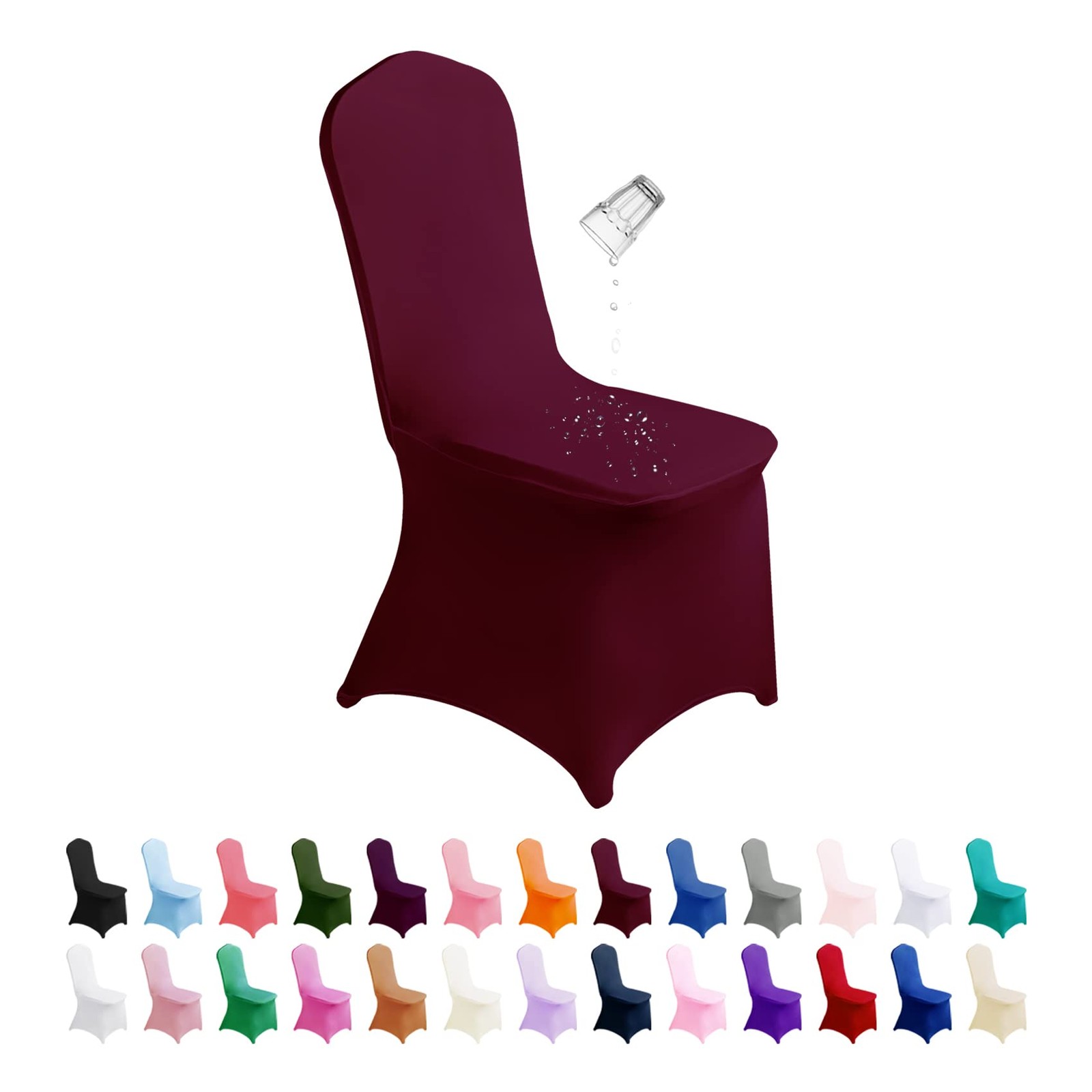 Supero Burgundy Chair Cover 12Pcs Waterproof Stretch Polyester Spandex