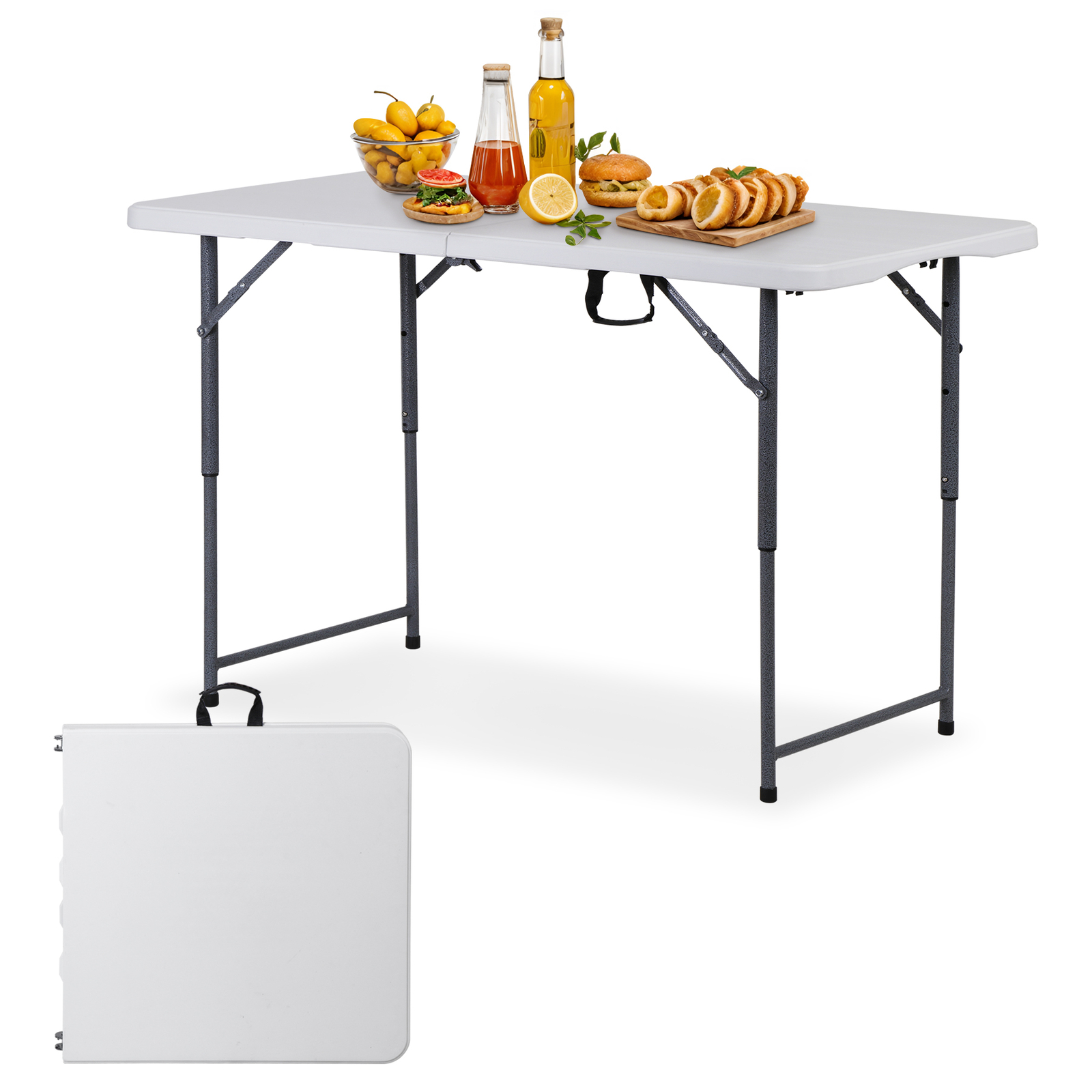 4ft Folding Table Adjustable Height Dining Table for Party Camping Picnic White