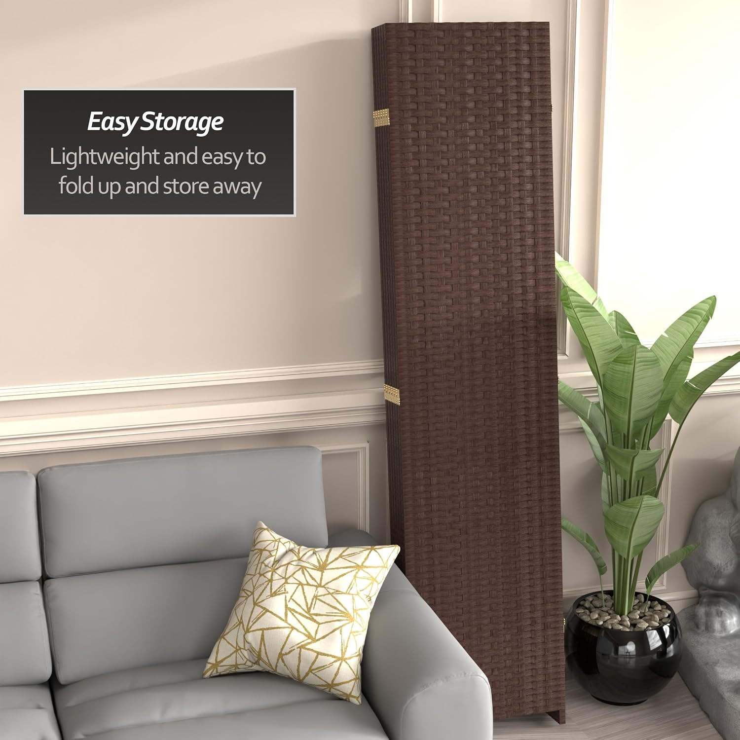 7 Ft. Tall Woven Fiber Room Divider – Dark Mocha – 6 Panel