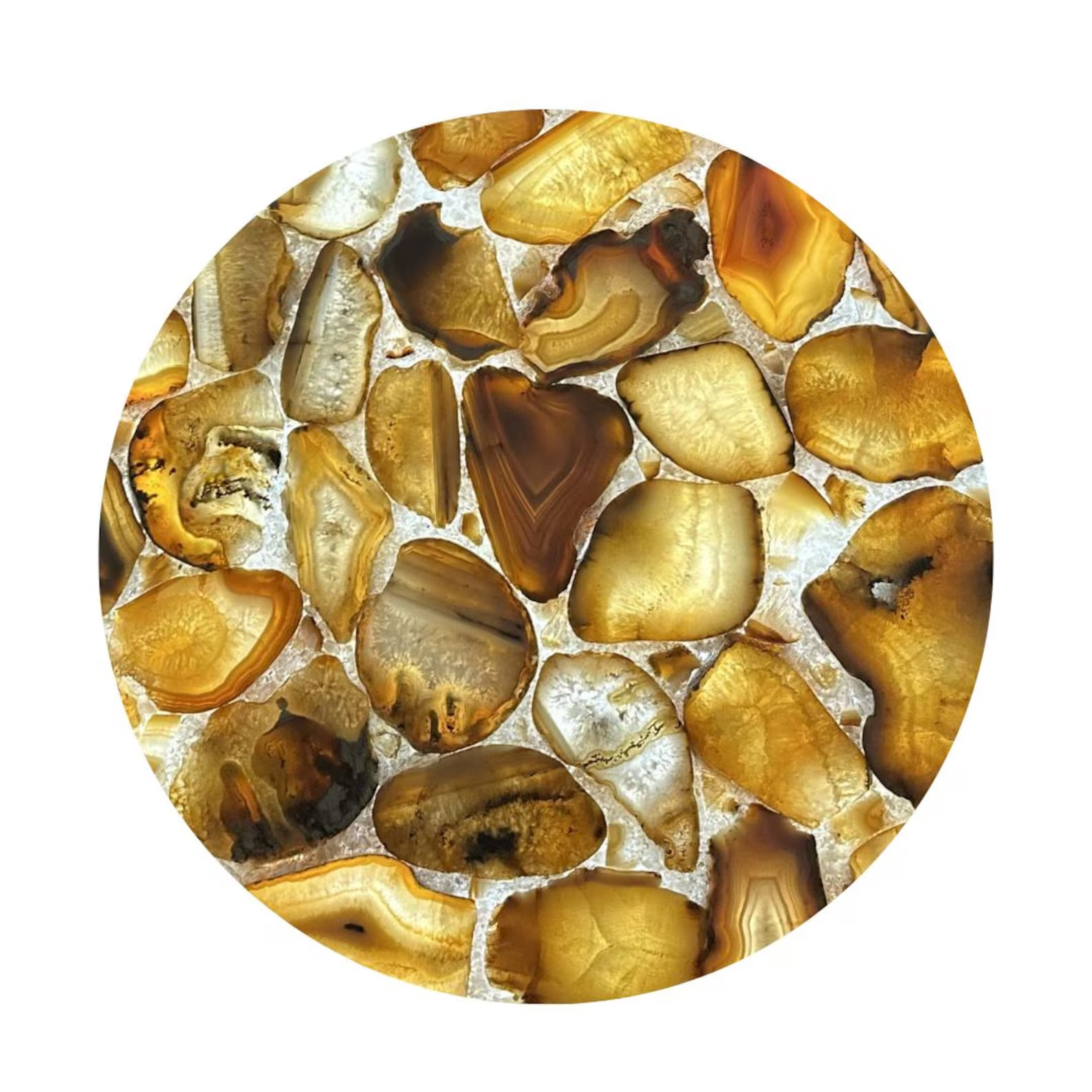 Handmade Earthy Agate Round Table Top | Semi Precious Stone Luxury Decor