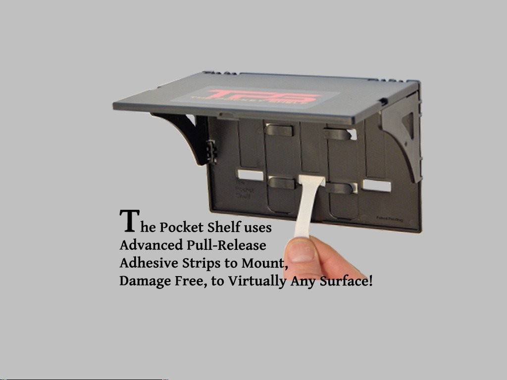The Pocket Shelf: A Collapsible Self-Adhesive Shelf for Phone, Drink, Tools & RV