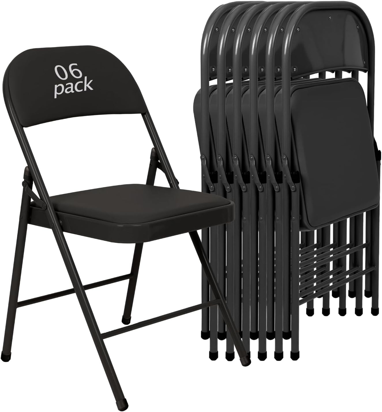 6 Pack Padded Folding Chairs, Heavy Duty Metal Frame with PU Leather Seat &