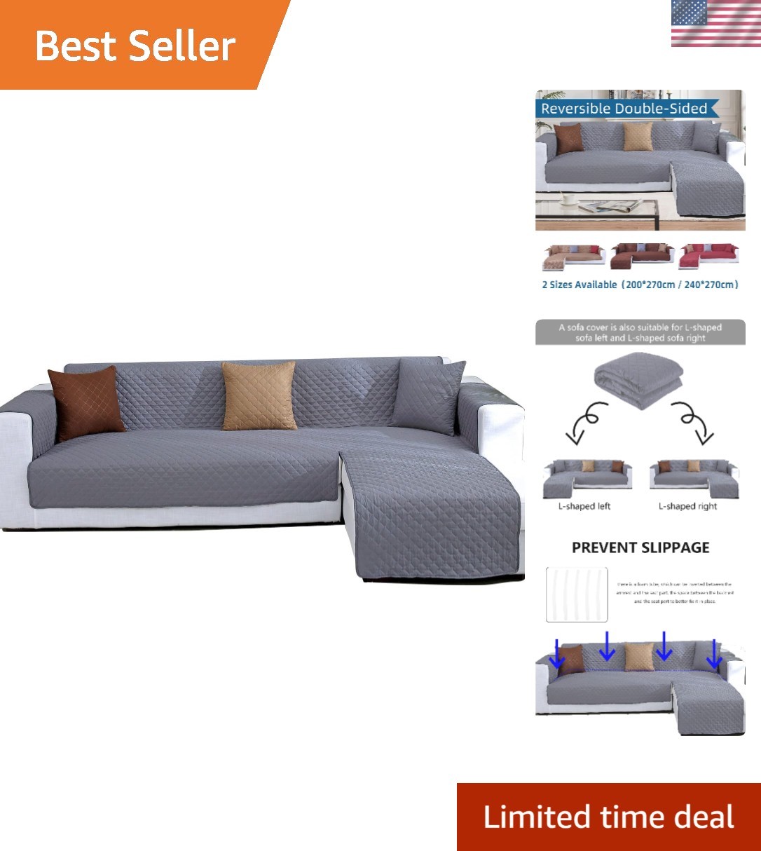 Art Deco Style L Shape Sectional Sofa Cover – Machine Washable & Reversible