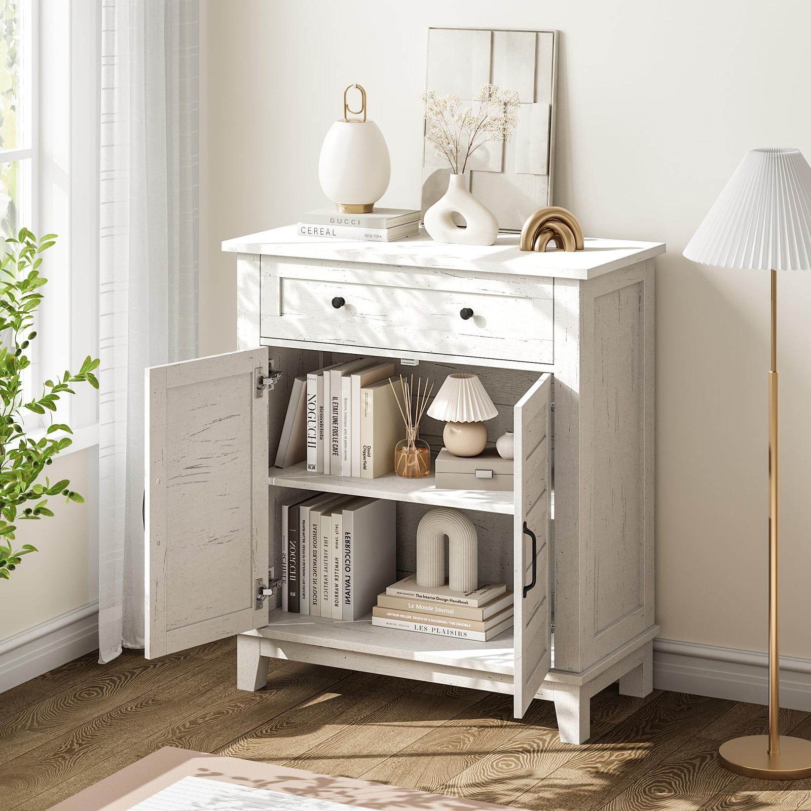31.5 in 3-Tier Storage Cabinet Farmhouse Entryway Organizer for Kitchen Home