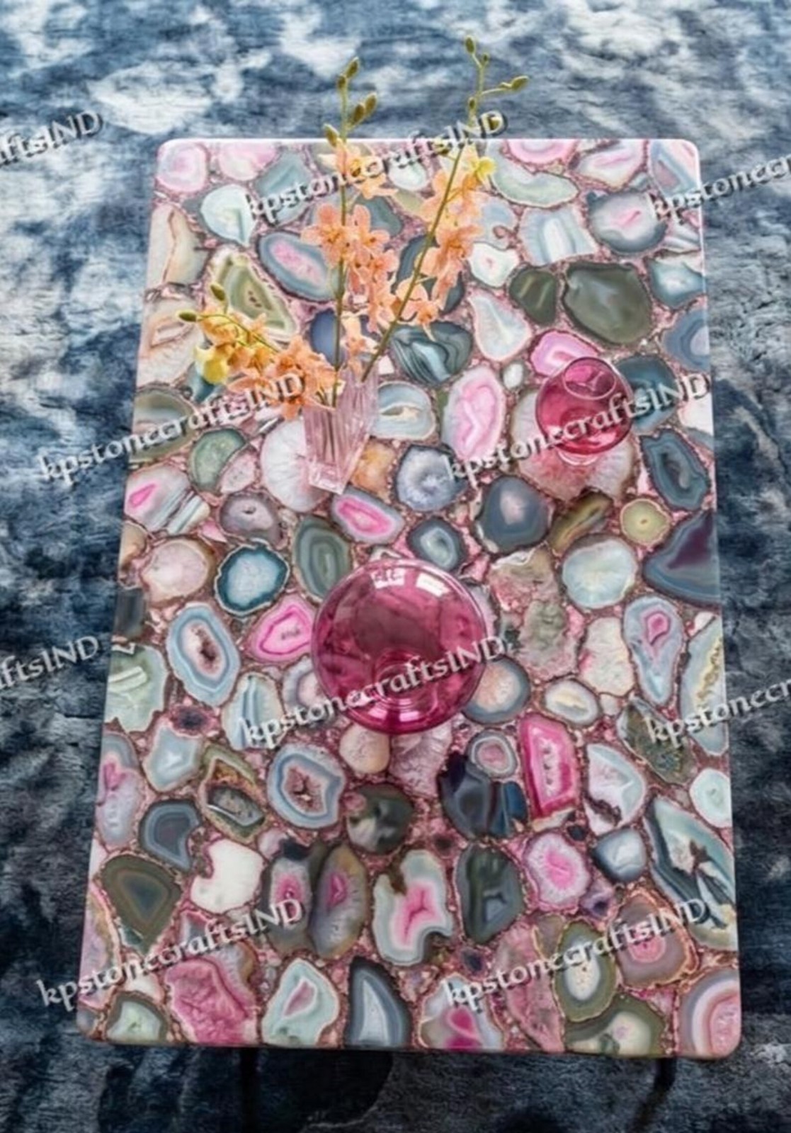 72″x36″ Luxury Pink Agate Coffee Table, Natural Crystal Stone Table Handmade Ge