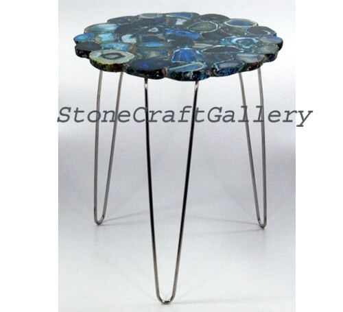 15″ Blue Agate Side table Top / Natural Agate Table home Room decor