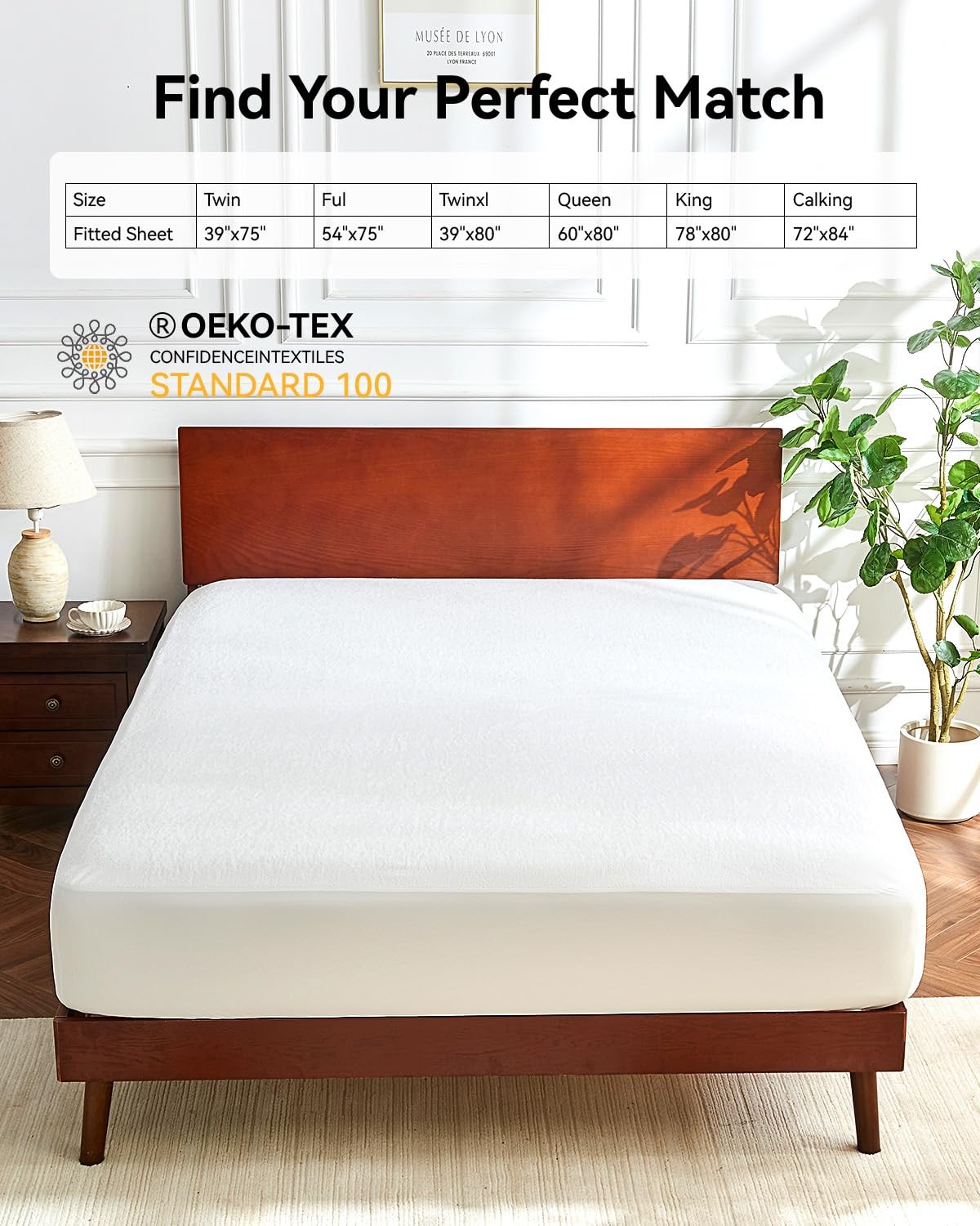 Kmall King Size Cooling Waterproof Mattress Protector Pad King, Classic-white