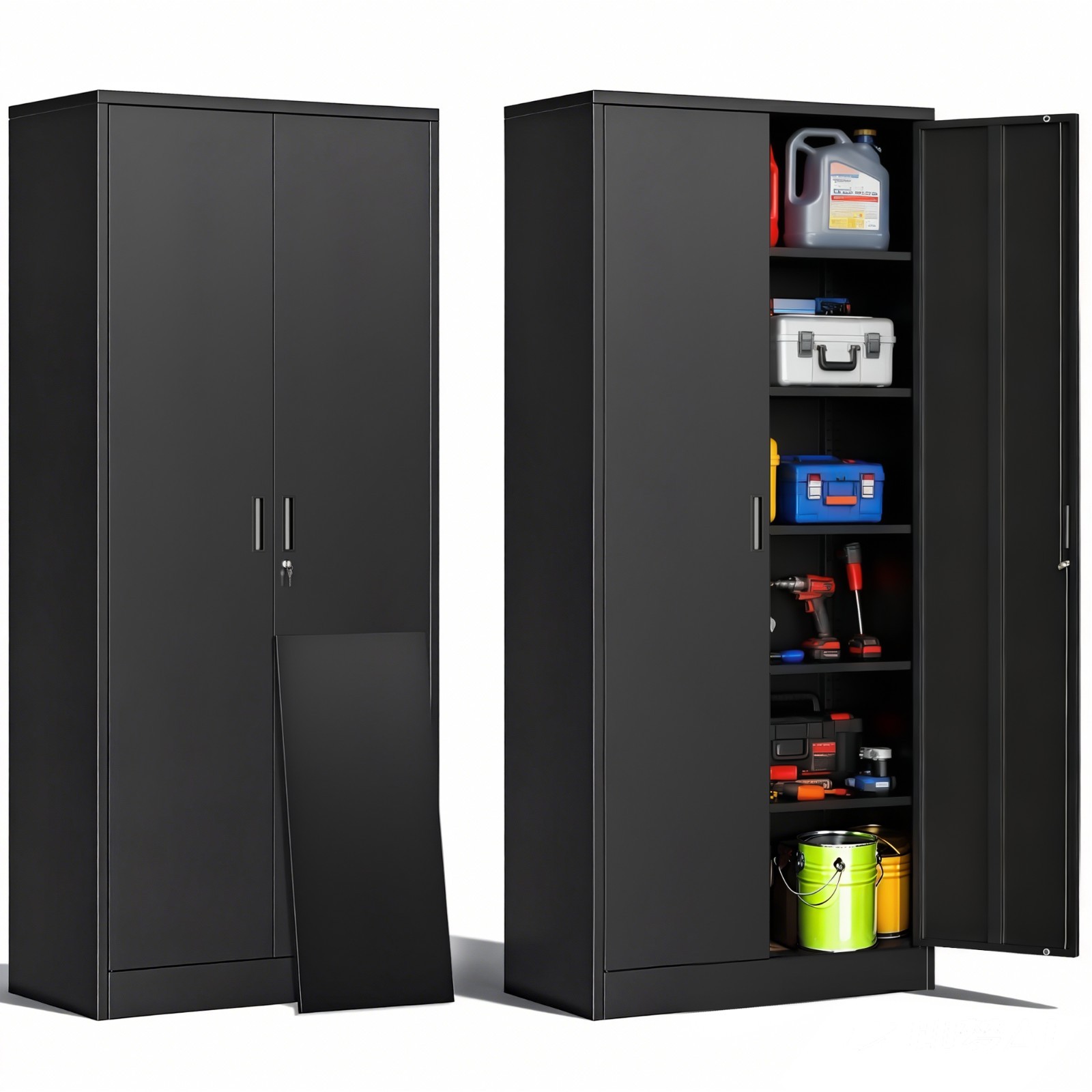 Locking Storage Cabinet with Adjustable Shelve, 71 in Tall Metal Storage Cabinet