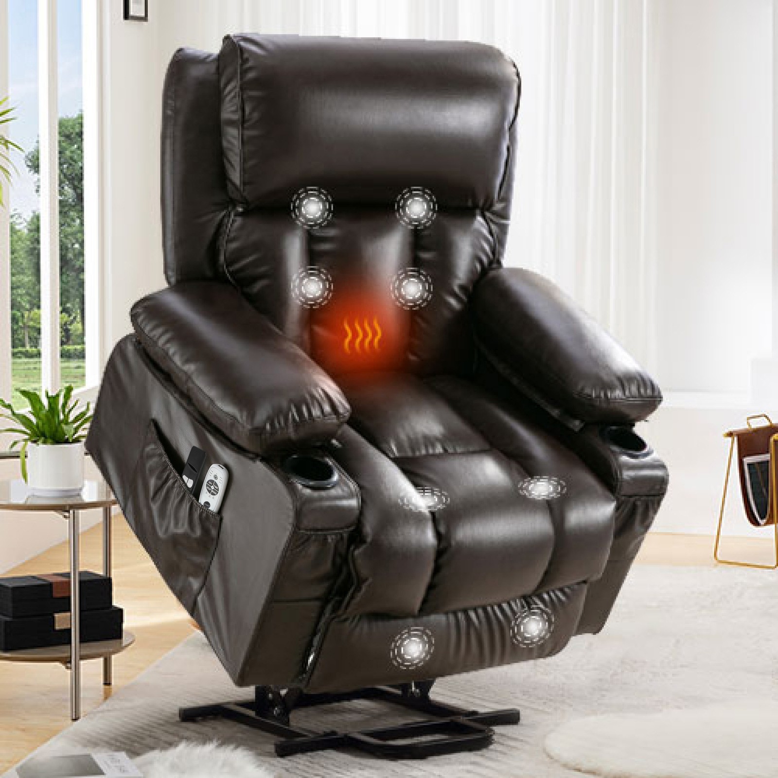 Electric Power Lift Chair Breathable Leather Recliner Chair w/ Massage and Heat