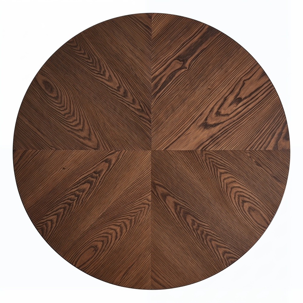 33.5″ Round Fluted Coffee Table, Wood Parquet Top Cylindrical Base, Walnut