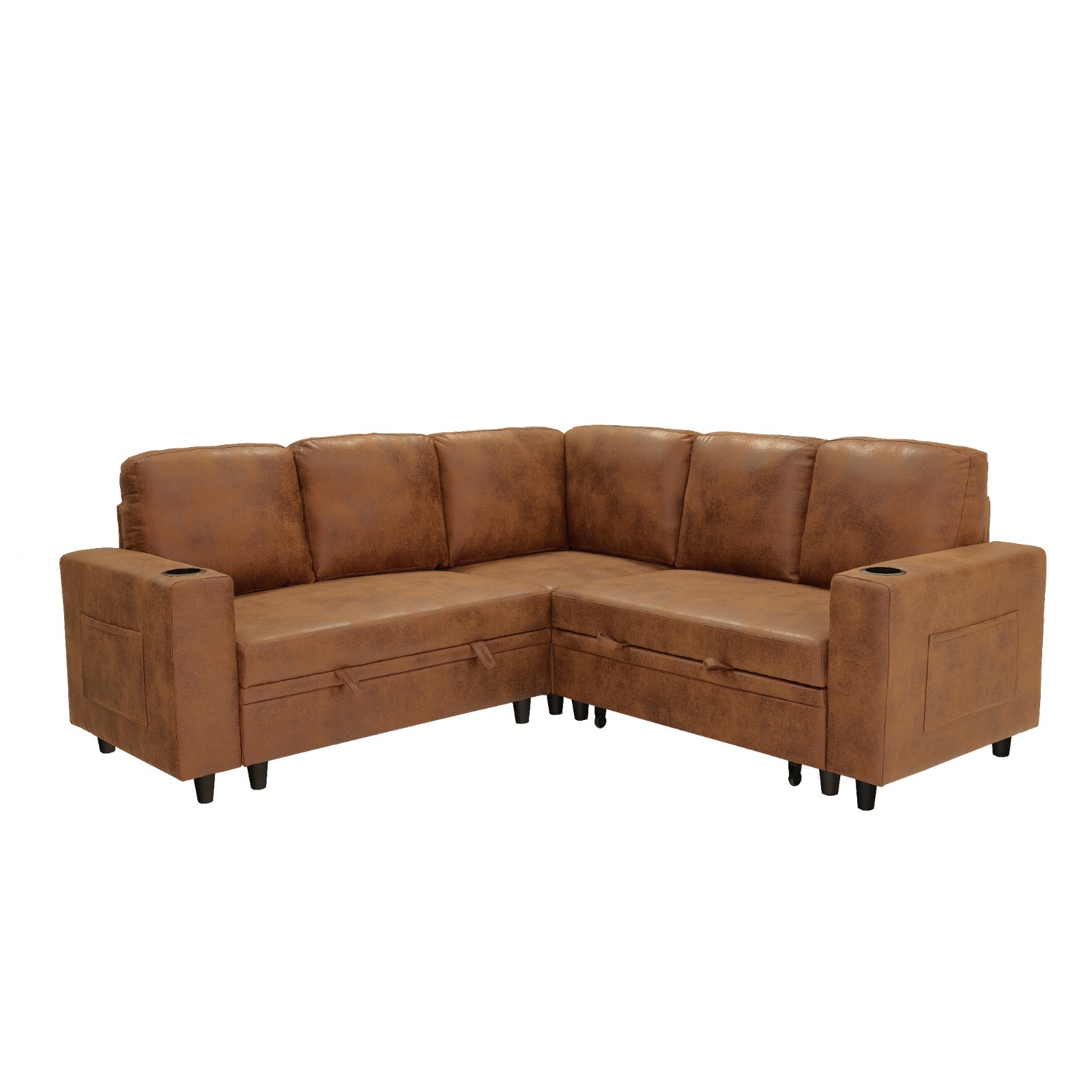 Modern L-Shaped Convertible Pull Out Sofa Bed Sectional Sleeper Couch w/ Storage