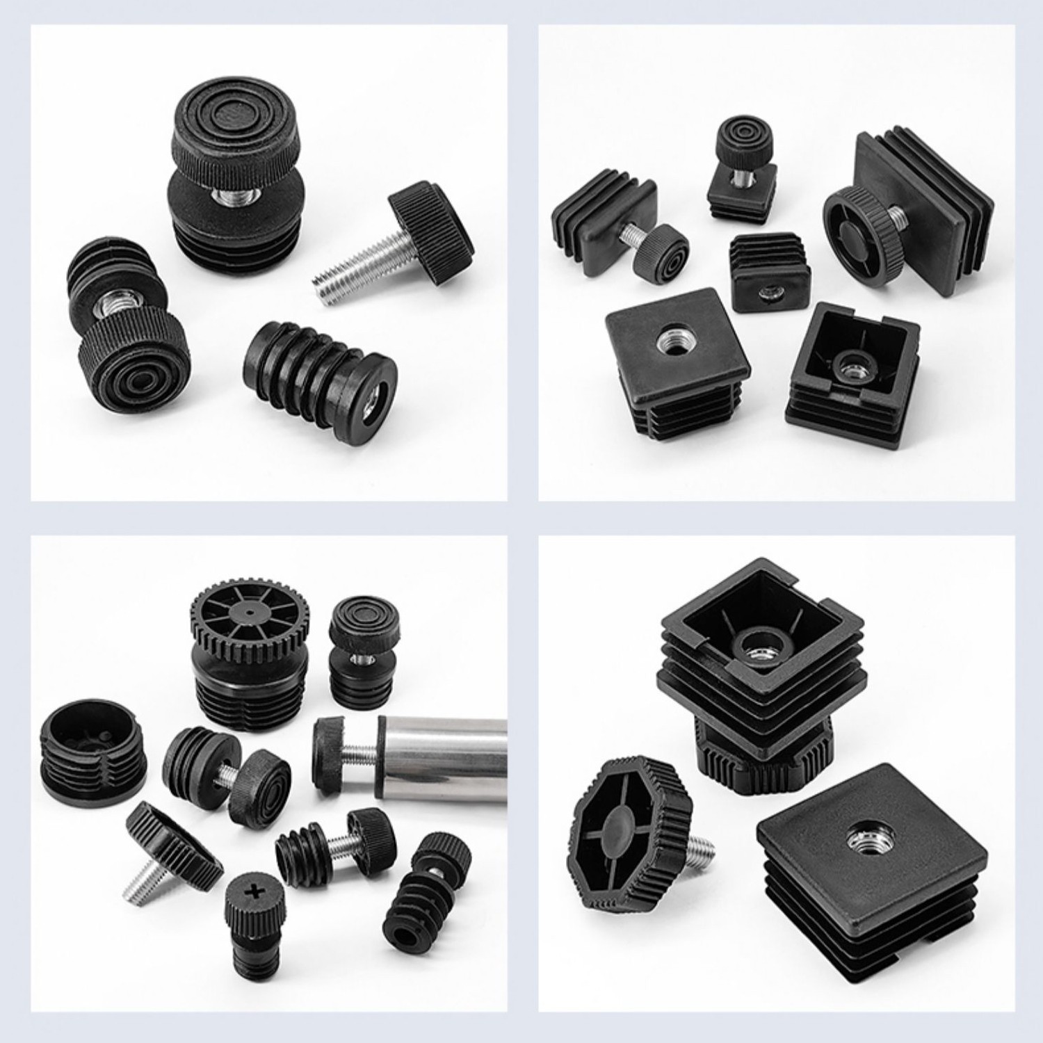 PP Adjustable Feet Levelling Round Base,With Insert Nuts Pipe Plug Blanking Bung
