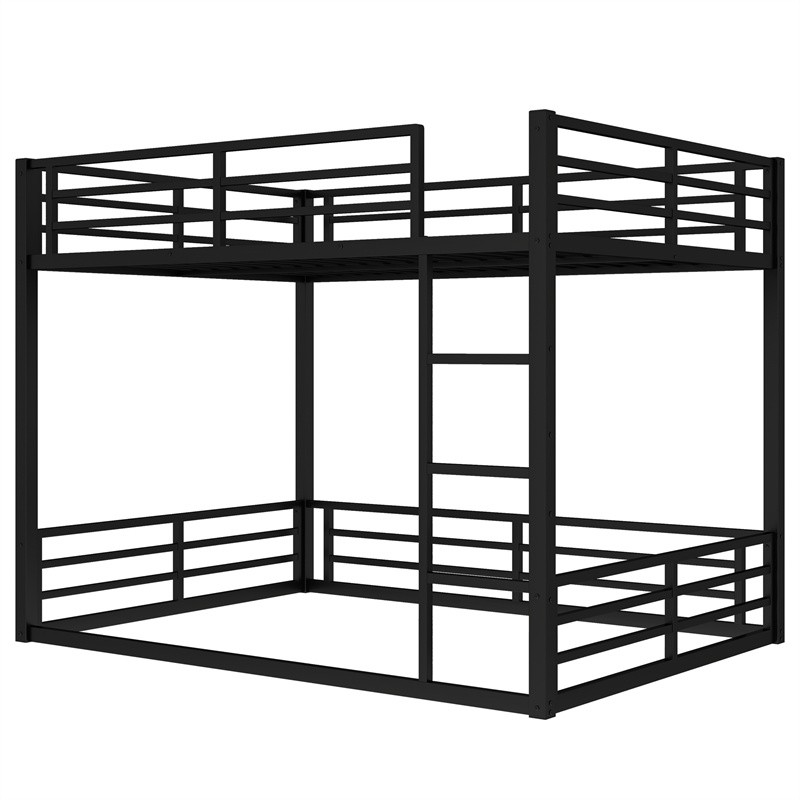 Queen Over Queen Metal Bunk Bed with Guardrails for Teens and Adults Bed Frame