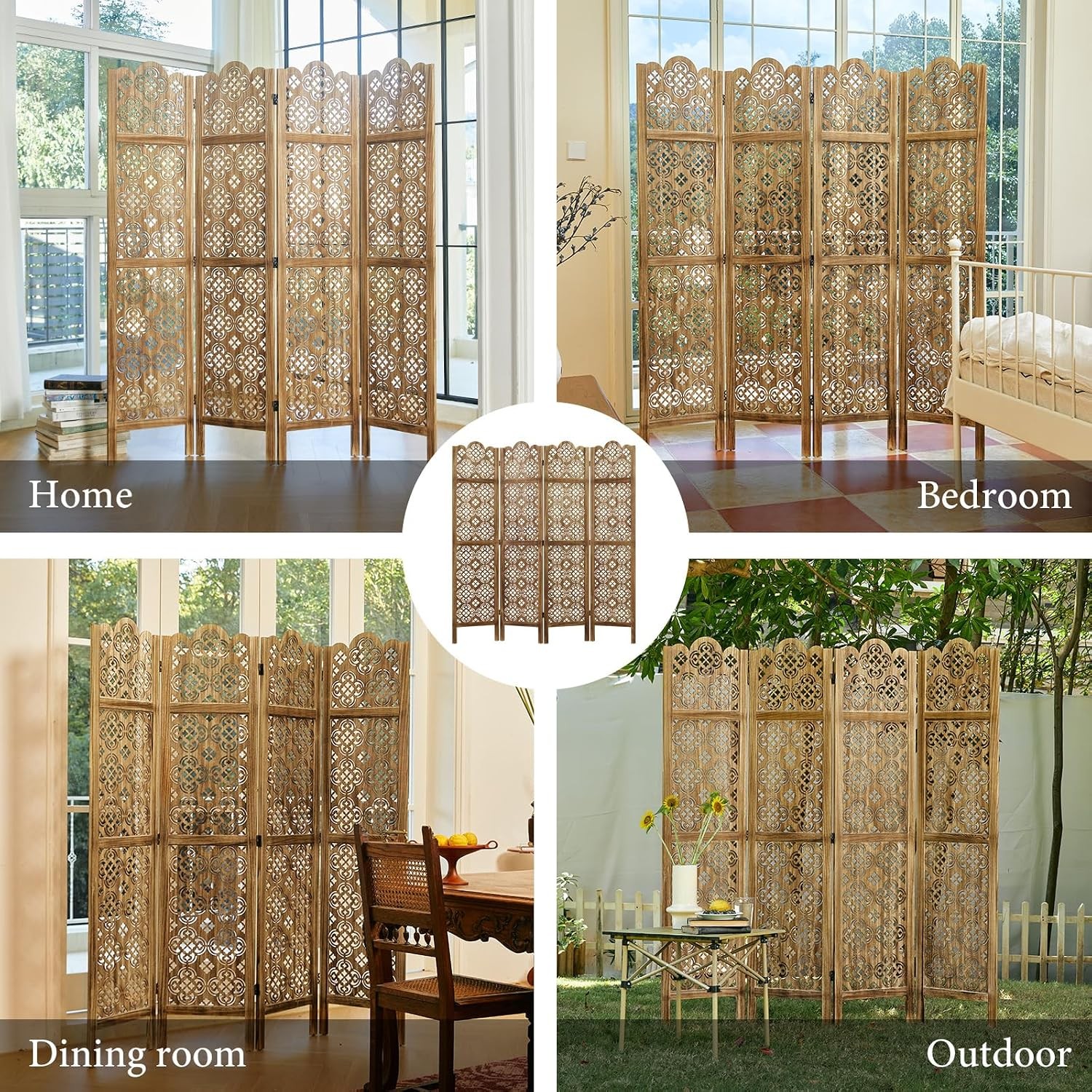 68.9Inch Folding Room Divider, 4 Panels Wood Carved Screens – Ideal Decorative