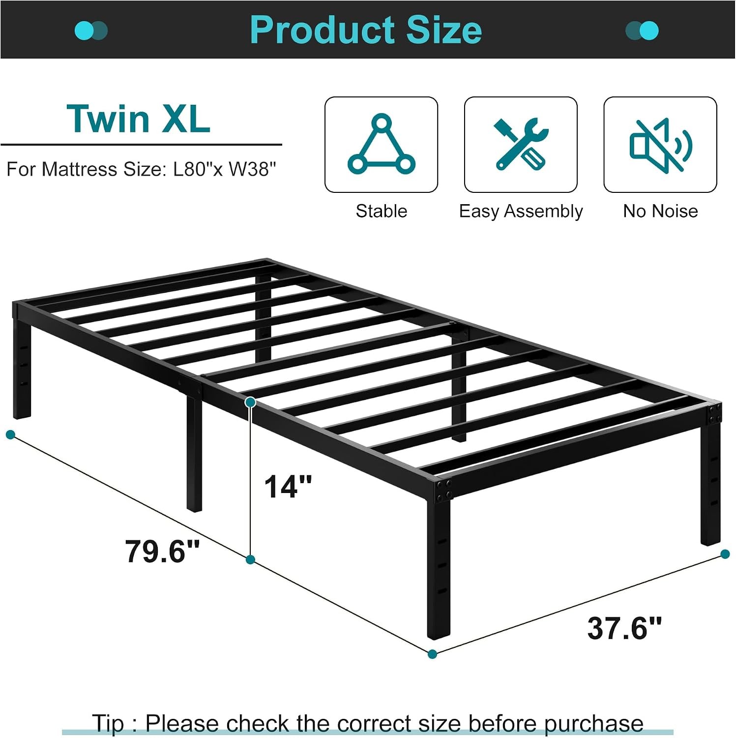 Twin XL Bed Frames No Box Spring Needed, 14 Inch Heavy Duty Metal Twin XL