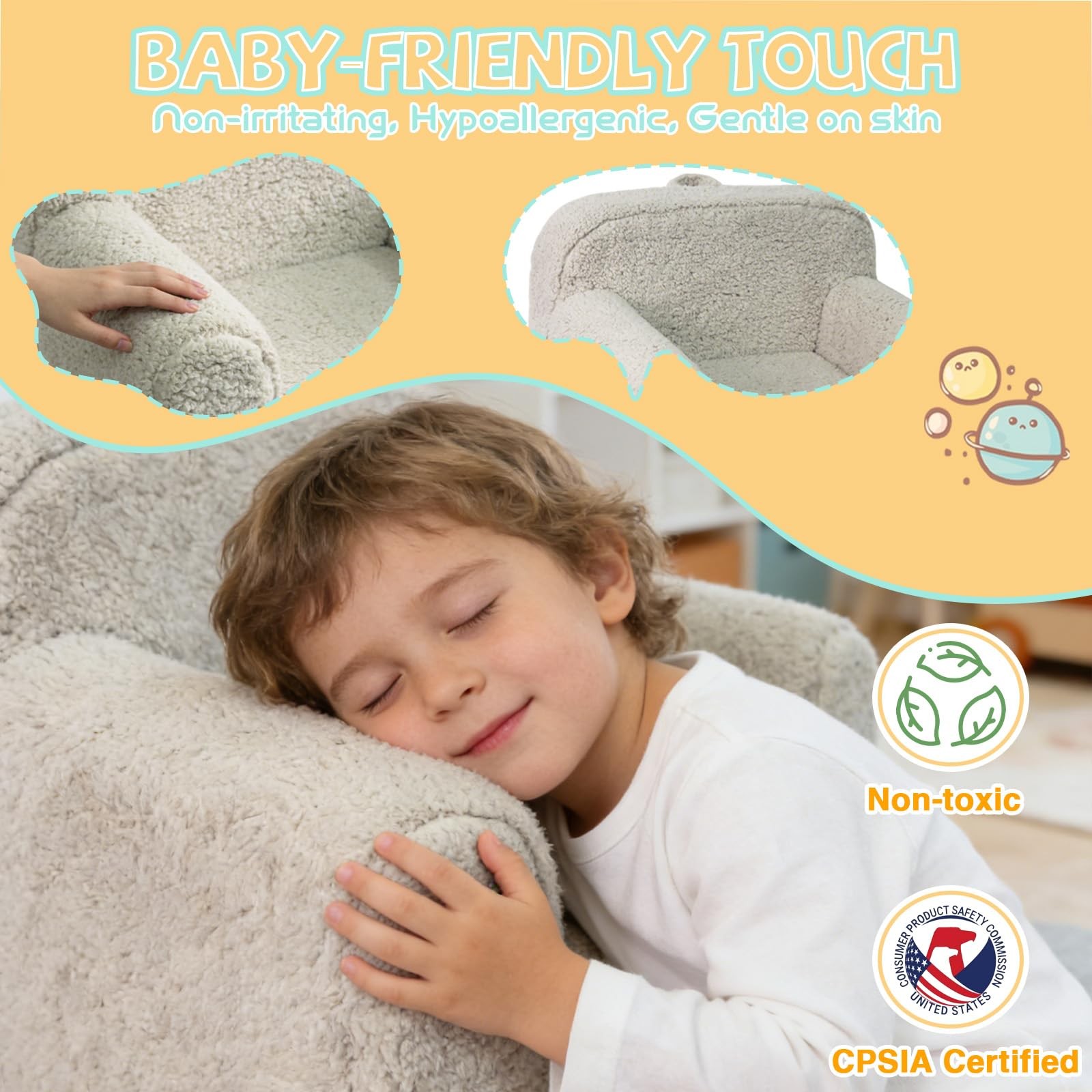 Pterying Toddler Kids Chair Comfy For 1-3 Years Old Toddler Couch Washable Soft
