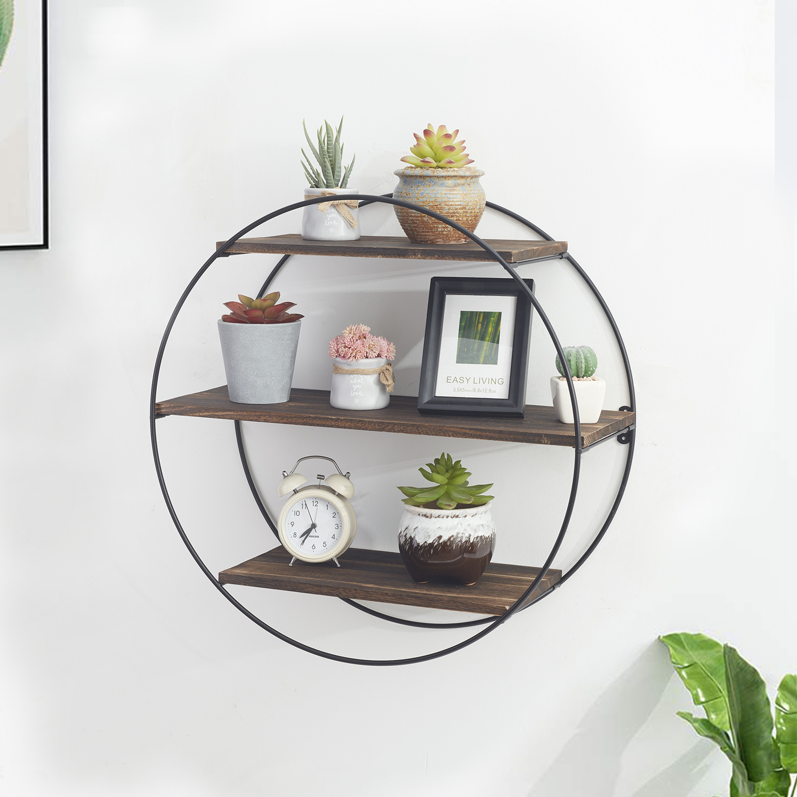 3 Tier Round Floating Shelves for Wall Mounted Metal/Wood Unique Book Display