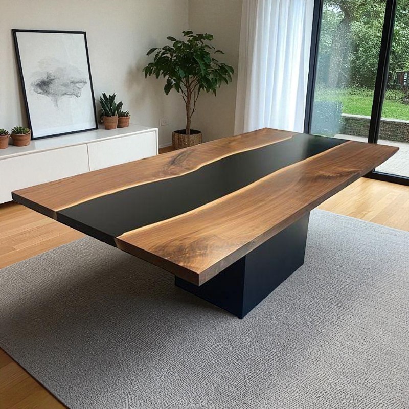Back Epoxy & Natural Wood Tabletop – 60″ x 30″ Elegance Statement Unique Decor