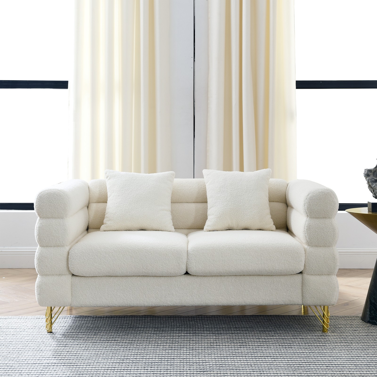 Oversized 2 Seater Sofa with Pillows, Ivory, Fast Shipping, 60 Inch