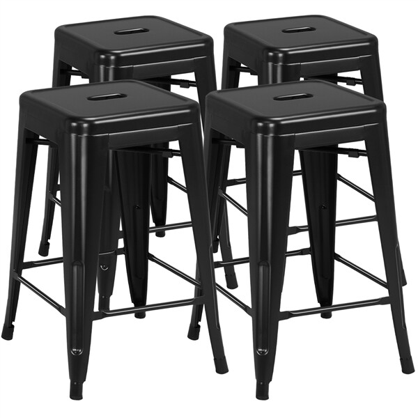 Metal Bar stools 24” Counter Height Kitchen Bar Chairs Set of 4 Stackable Black