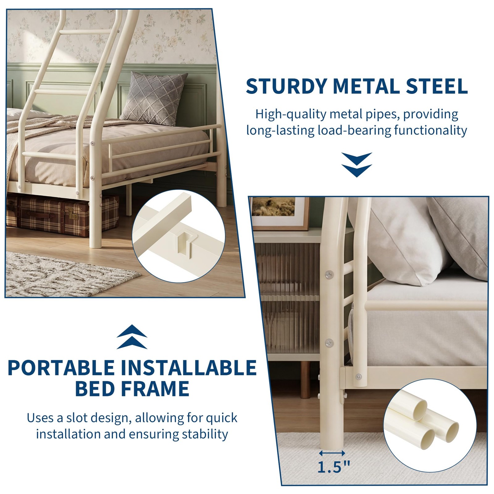 Heavy Duty Twin Over Full Bunk Metal Bed Frame for Kids,Teens & Adult with Ladde