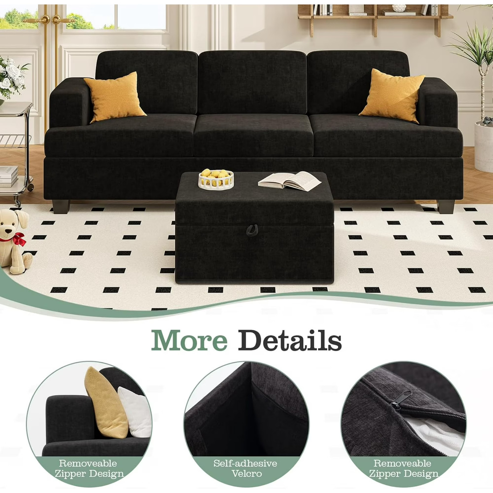 Techmilly Loveseat Sofa,63″ Comfy Modern Chenille Deep Seat Couch