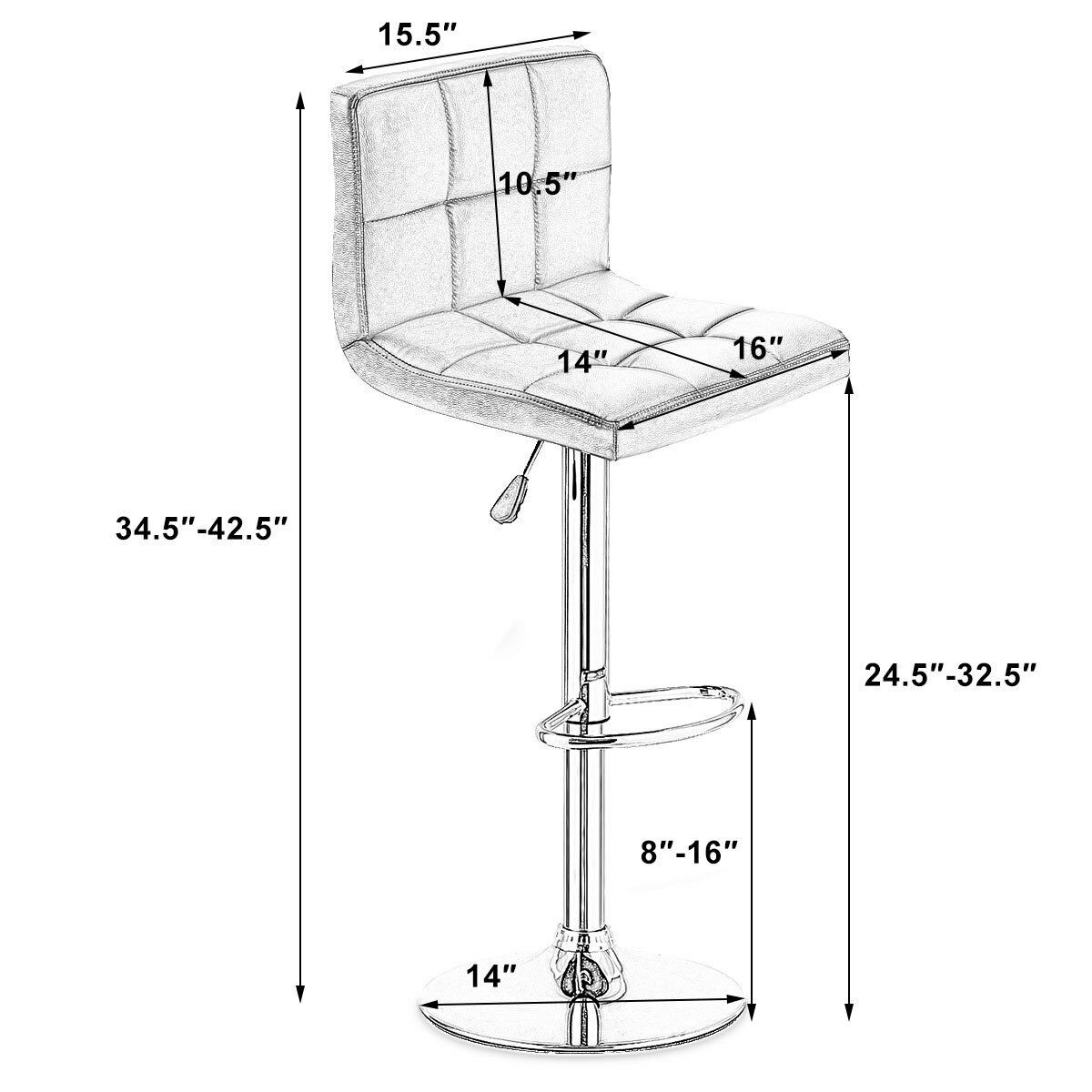 Adjustable PU Modern Bar Stool Swivel Barstools Kitchen Bistro Pub Chair White