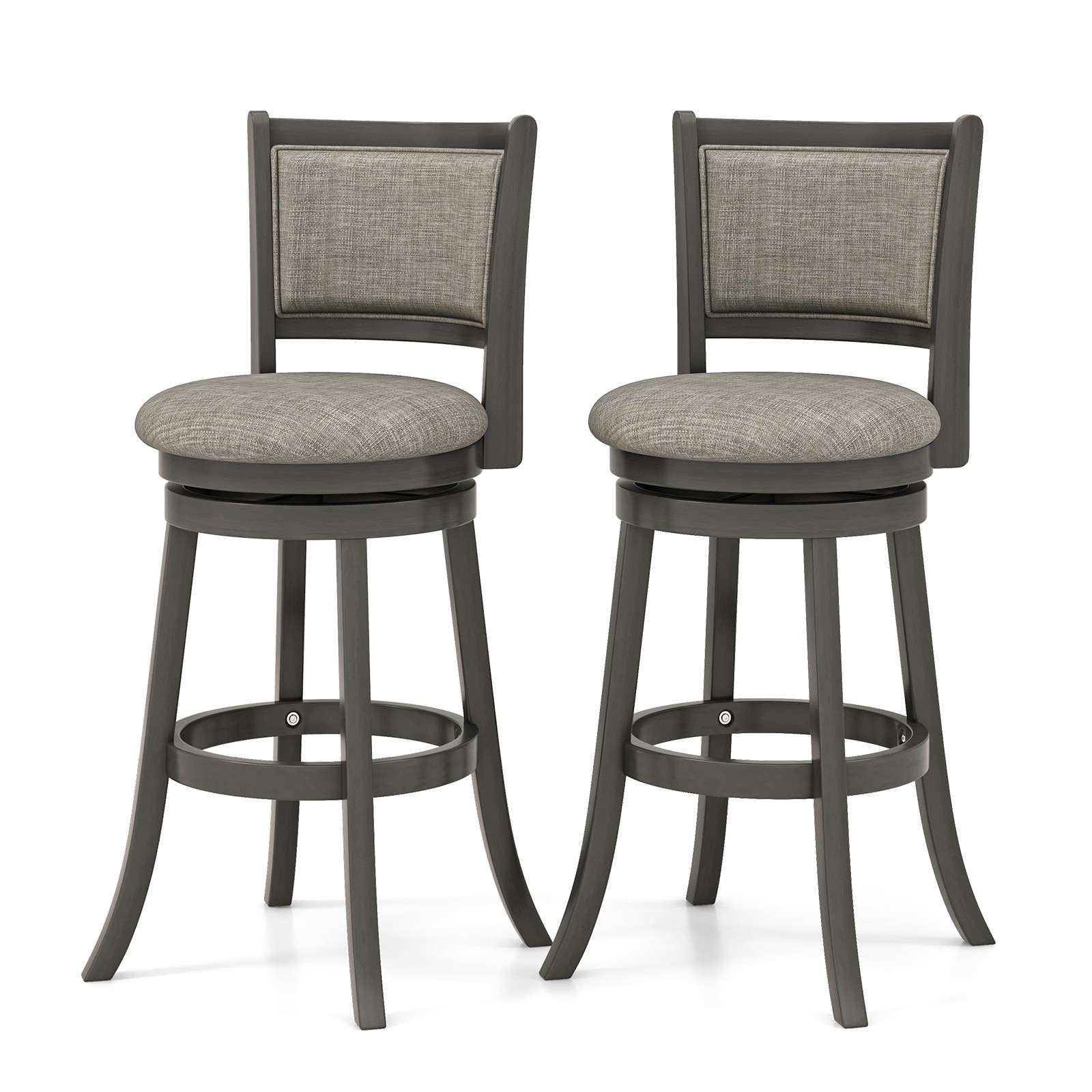 Swivel Bar Stools Set of 2 w/ Soft-padded Back & Seat Sturdy Wooden Frame