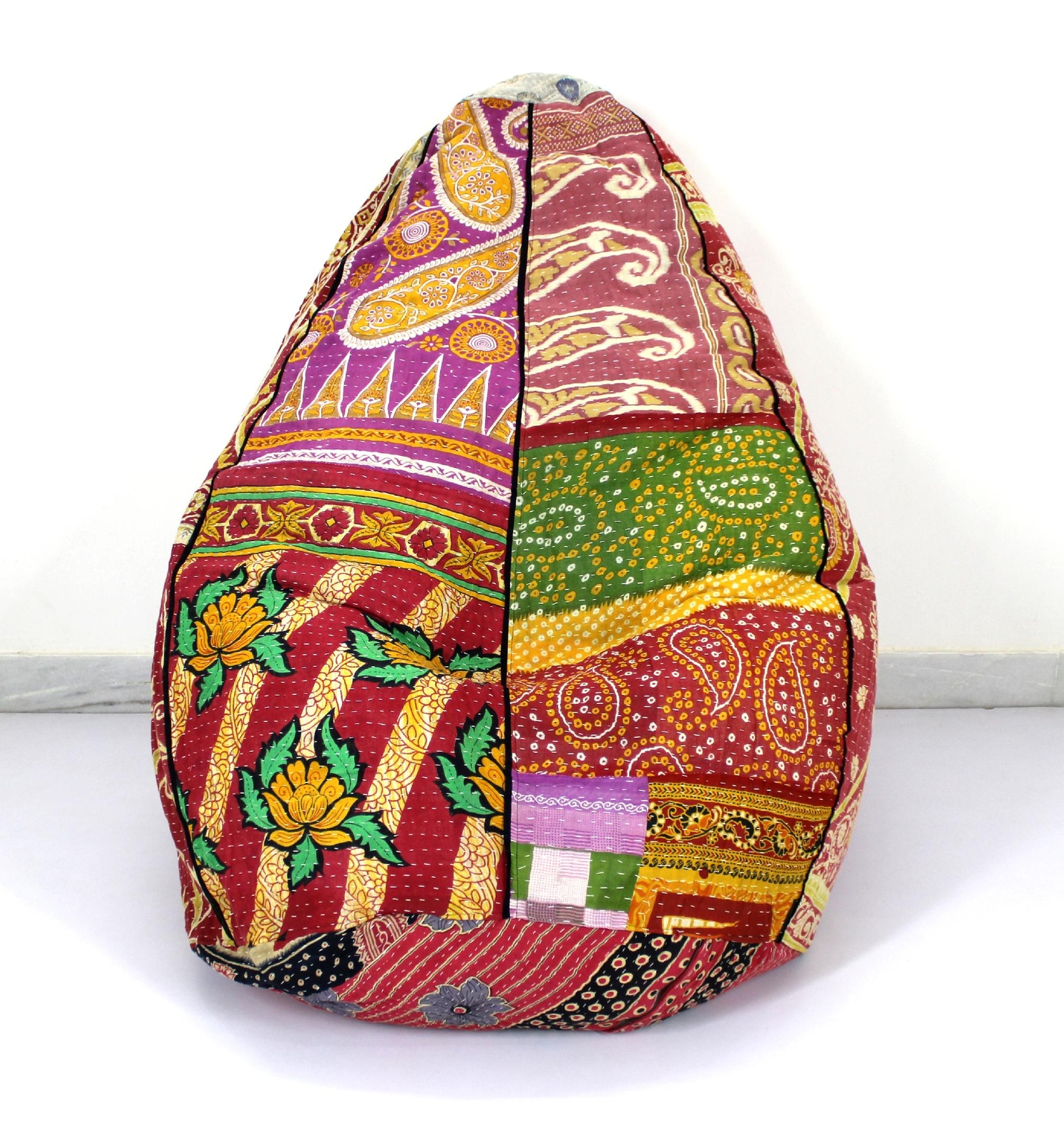Handmade Kantha Hippie Pouf Kids Bean Bag Handicraft Ottoman Floral Slipcover
