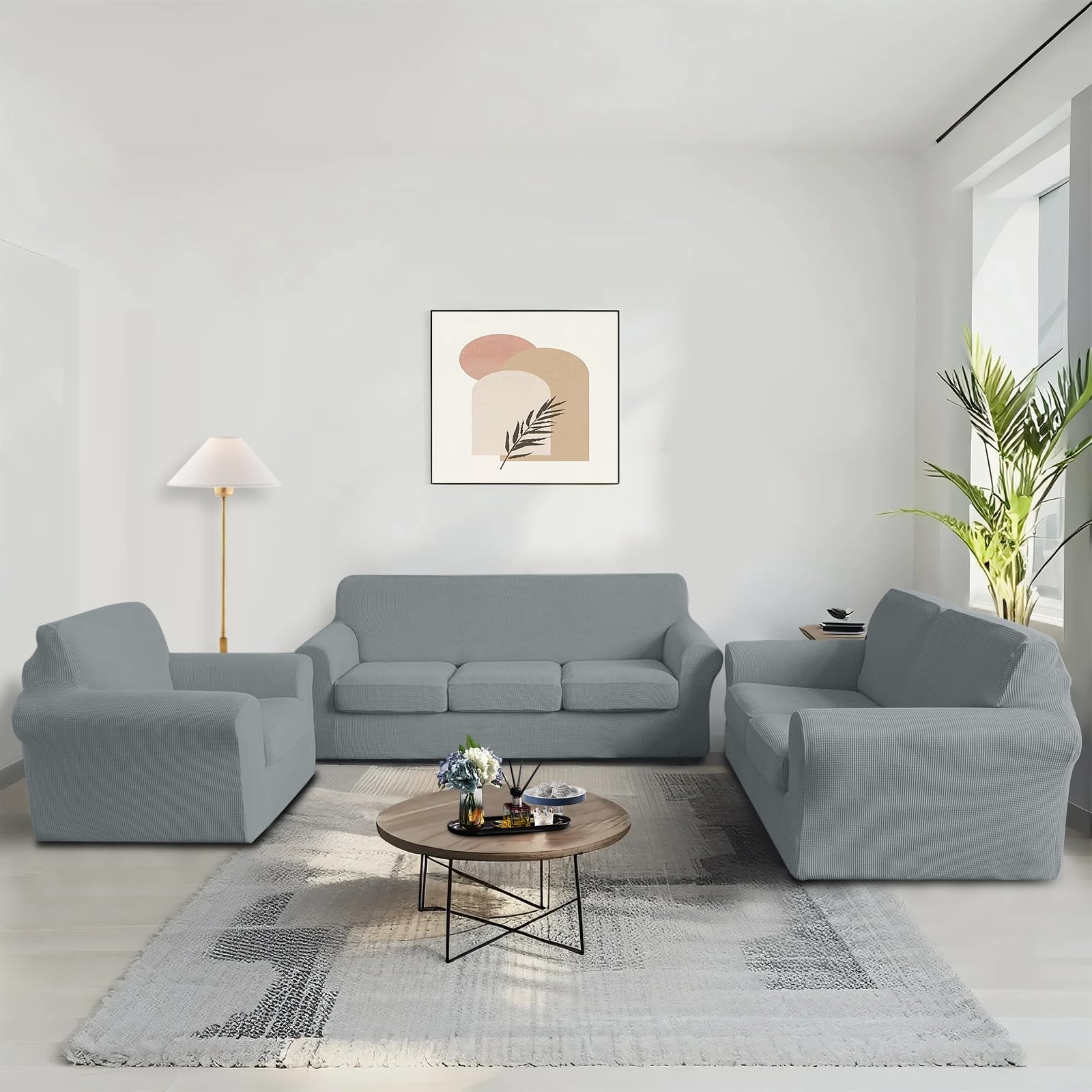 Luxshare Home 3 Pieces Stretch Couch Cover 2 Cushion, Sofa, Light Grey CSC-LF
