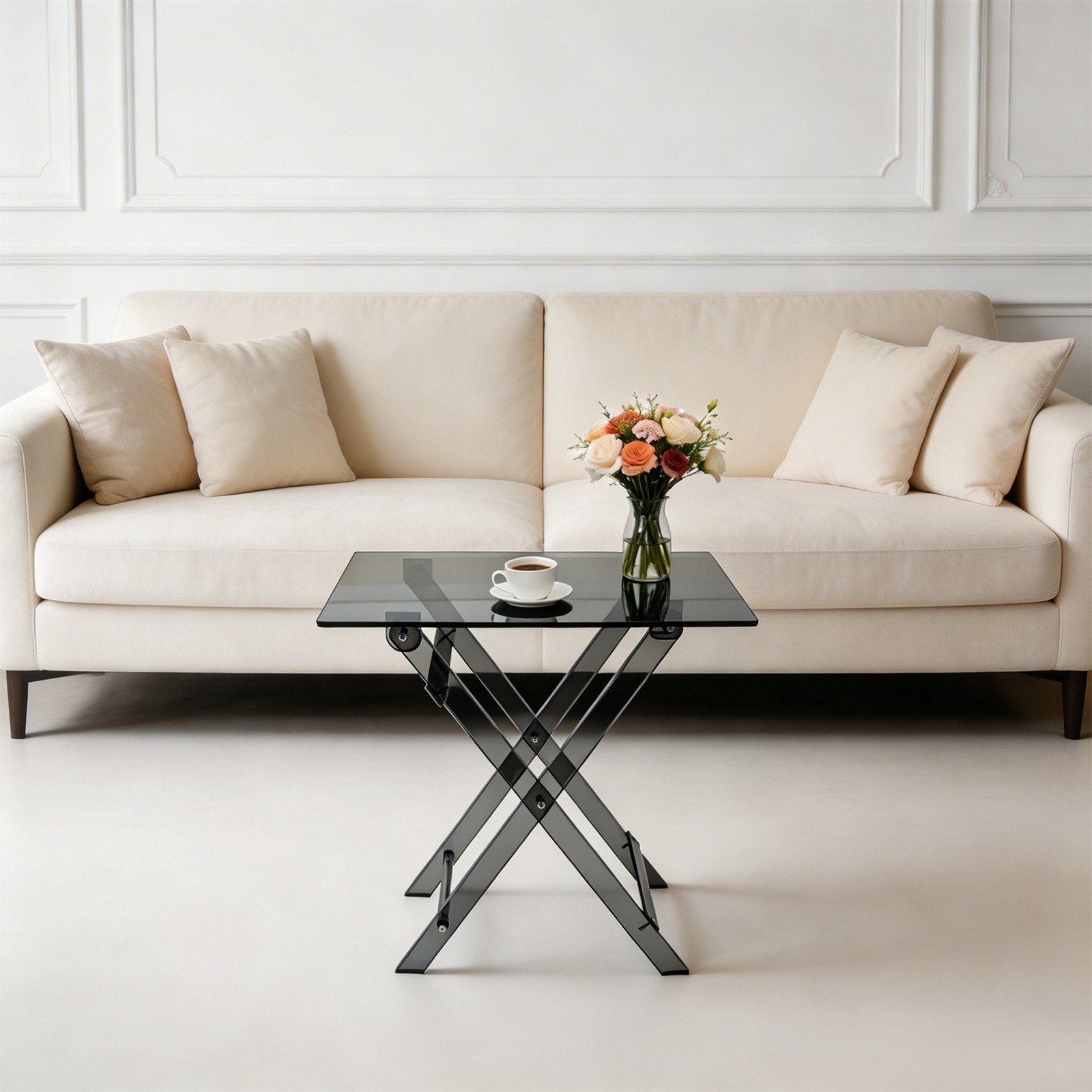 Acrylic Foldable TV Dinner Table, Bed Desk X-Shape Leg, 19.29*14.57*5.51in