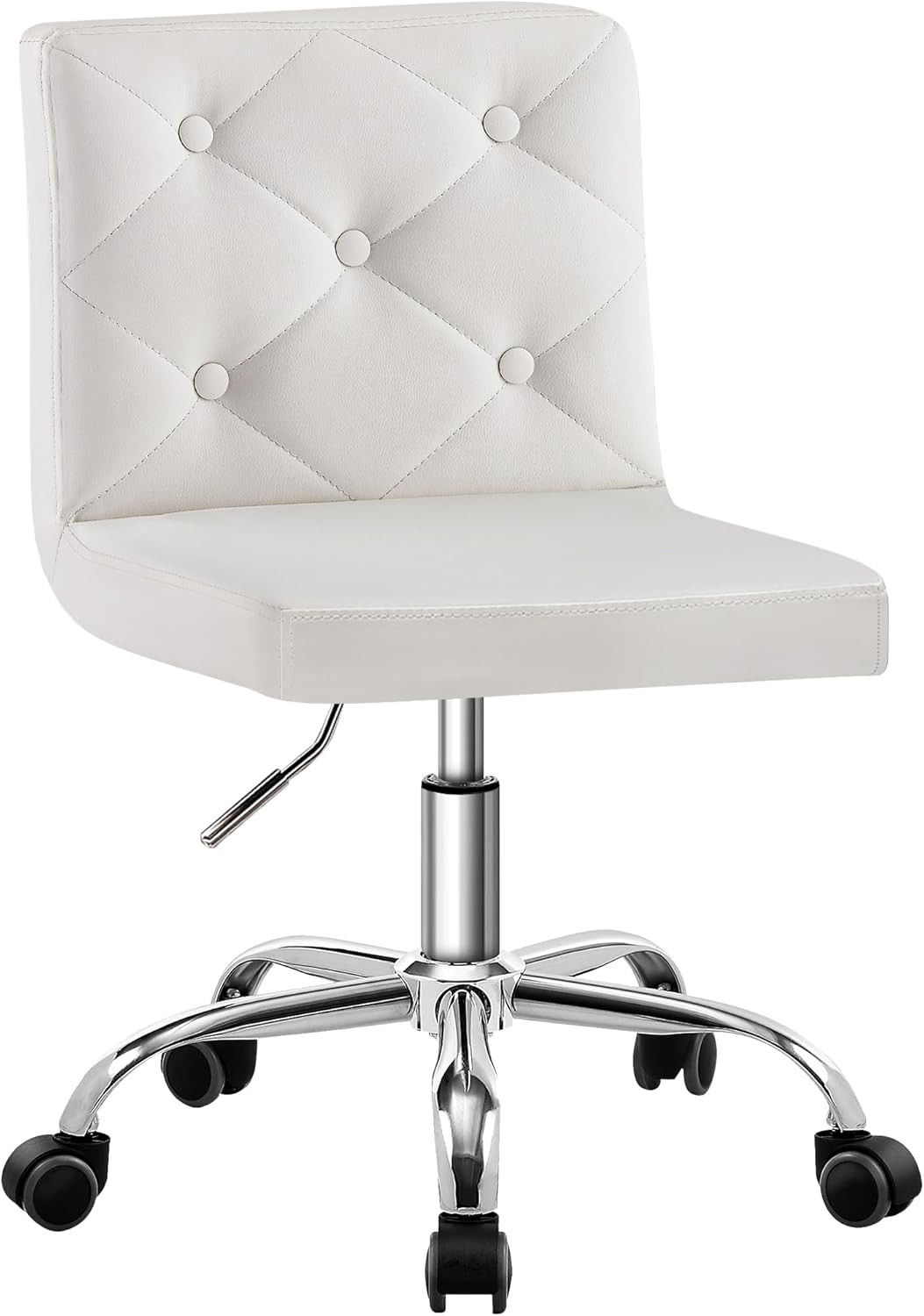 PU Leather Mid-Back Armless Vanity Chair Adjustable Height 360° Rolling Swivel f