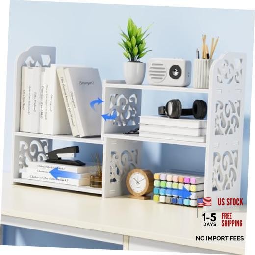 Desk Shelf for Top of Desk – Adjustable Desktop Organizer White – Patterned