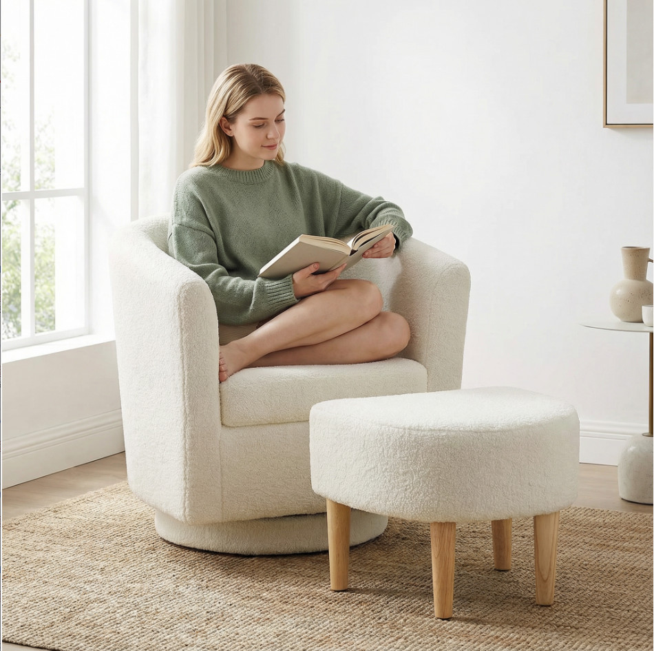Swivel Accent Armchair Single Sofa w/Ottoman Modern Fabric Chair for Living Room