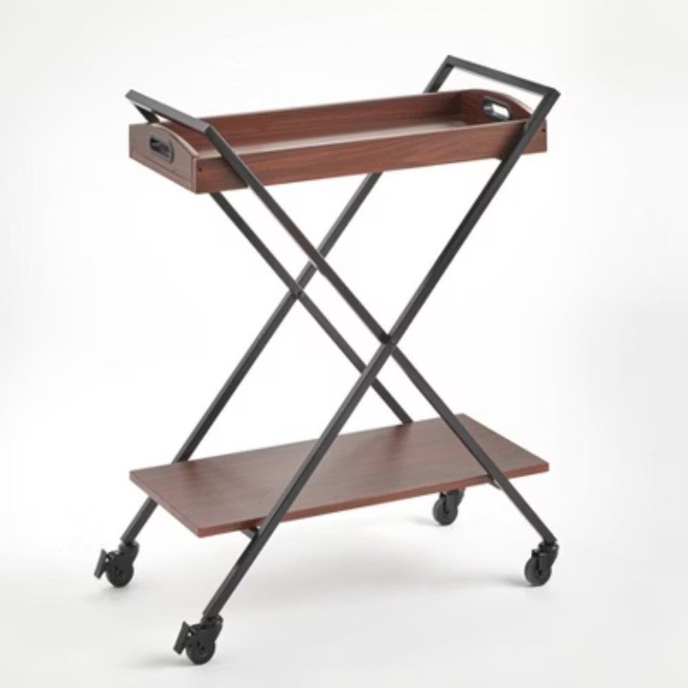 Landress Metal Frame Bar Cart with Serving Tray Walnut/Black