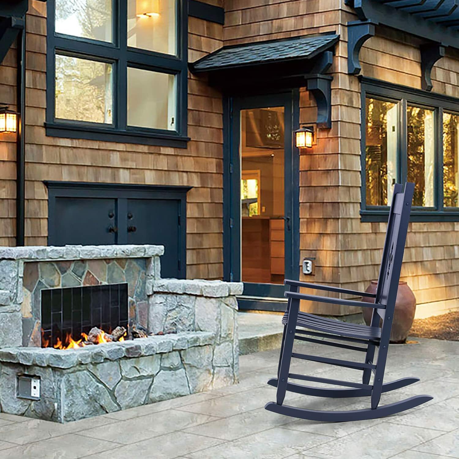 Wood Rocking Chair Traditional Porch Rocker for Outdoor Indoor Porch Patio Yard