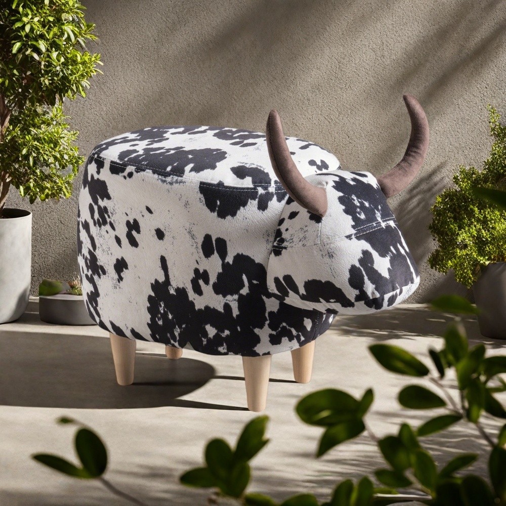 Animal Ottoman/Footstool, Black and White Cow-Shaped Ottoman, Modern Ottoman