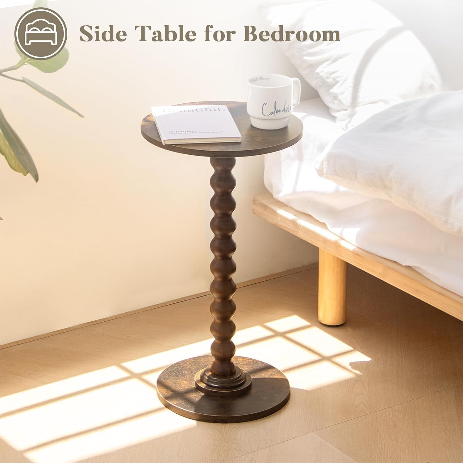 Round Side Table, Small Drink Table for Small Spaces, Modern Accent Nightstan…