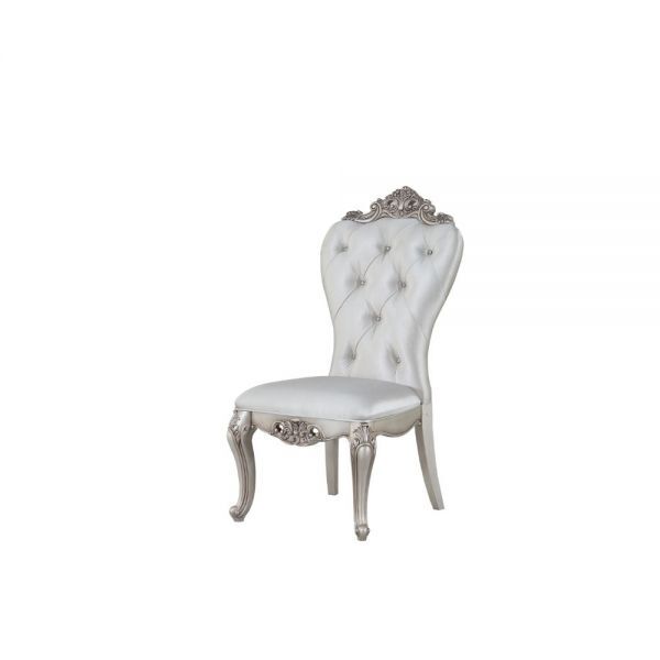 ACME Gorsedd Romantic Cream Fabric & Antique White Finish 42″H Arm / Side Chair