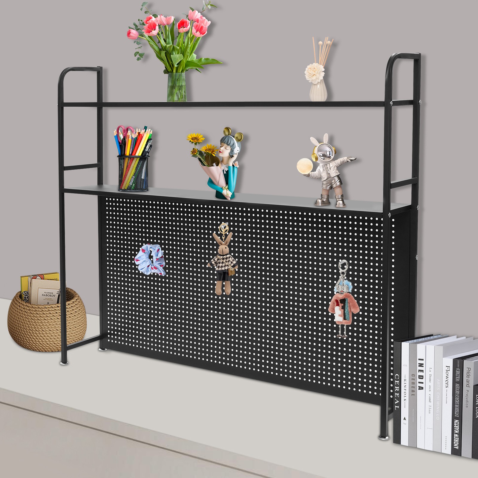 2-Tier Multipurpose Iron Countertop Bookshelf Desktop Bookcase Shelf (45in*38in)
