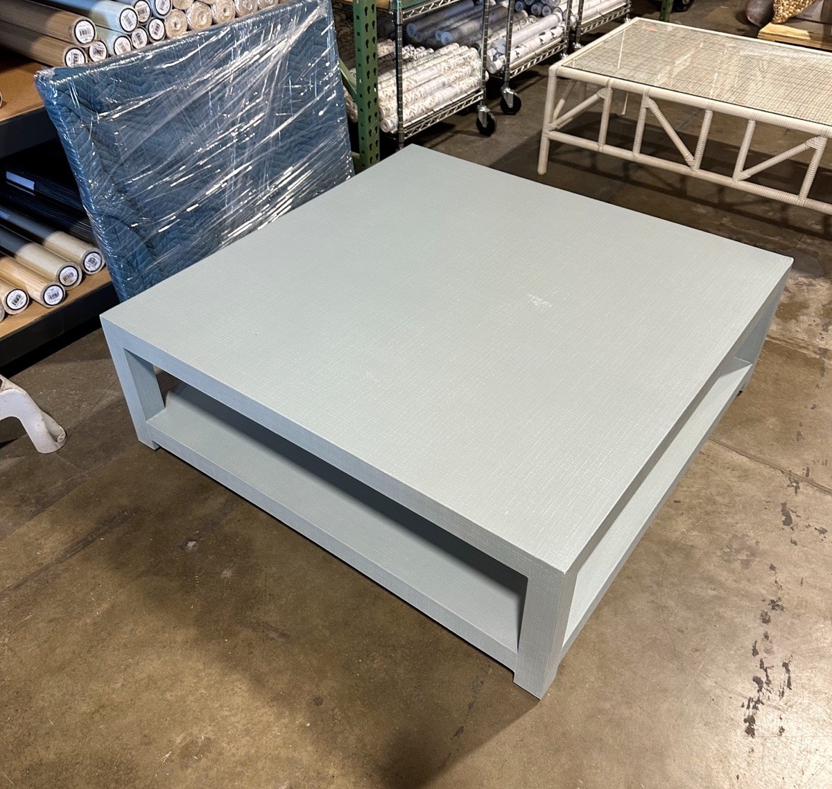 Serena & Lily Driftway Painted Linen Square Coffee Table-Coastal Blue