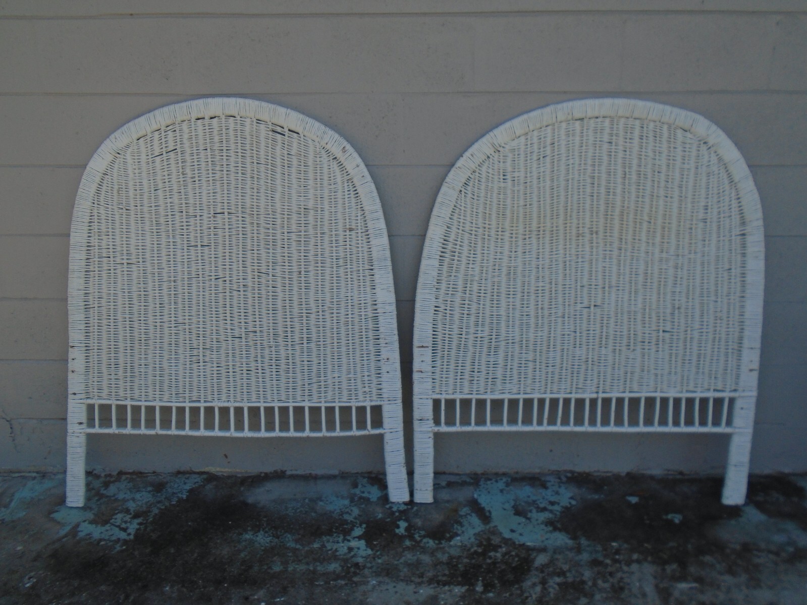 Pair Thick Wicker Twin size headboards 2 Regency Rattan Bamboo Mid century MCM