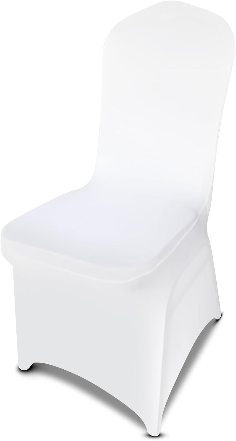 100 Pcs White Stretch Chair Covers – Premium Polyester Spandex Slipcovers for We