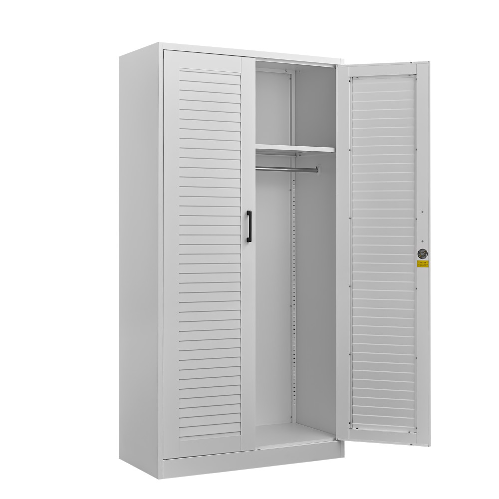 Wide Metal Storage Cabinet with Hanging Rod & Lock, Steel Wardrobe