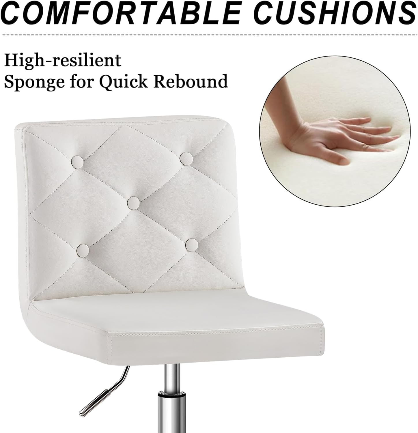 PU Leather Mid-Back Armless Vanity Chair Adjustable Height 360° Rolling Swivel f
