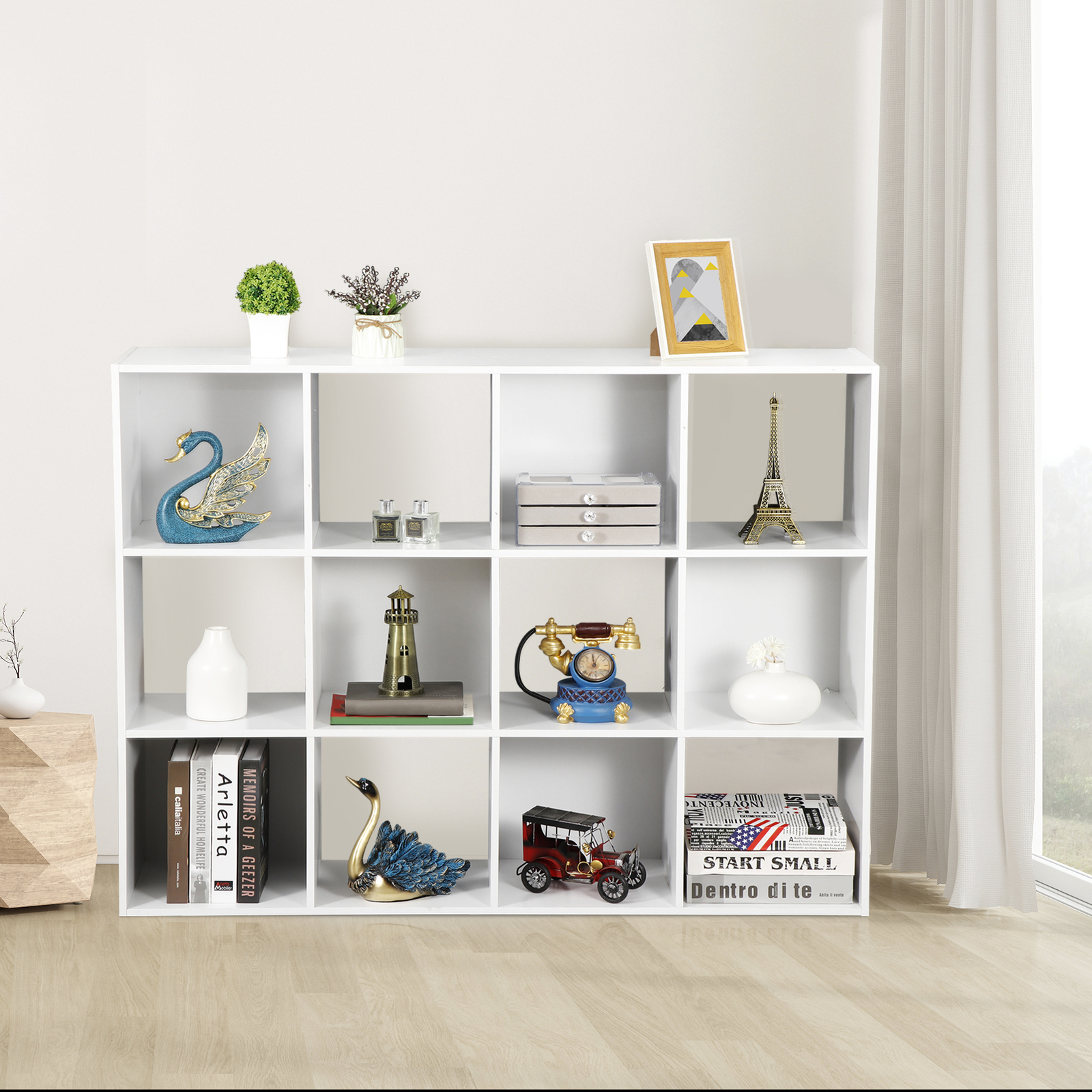 White 12 Cube Bookcase Storage Organizer Wooden Home Office Shelving Bookshelf