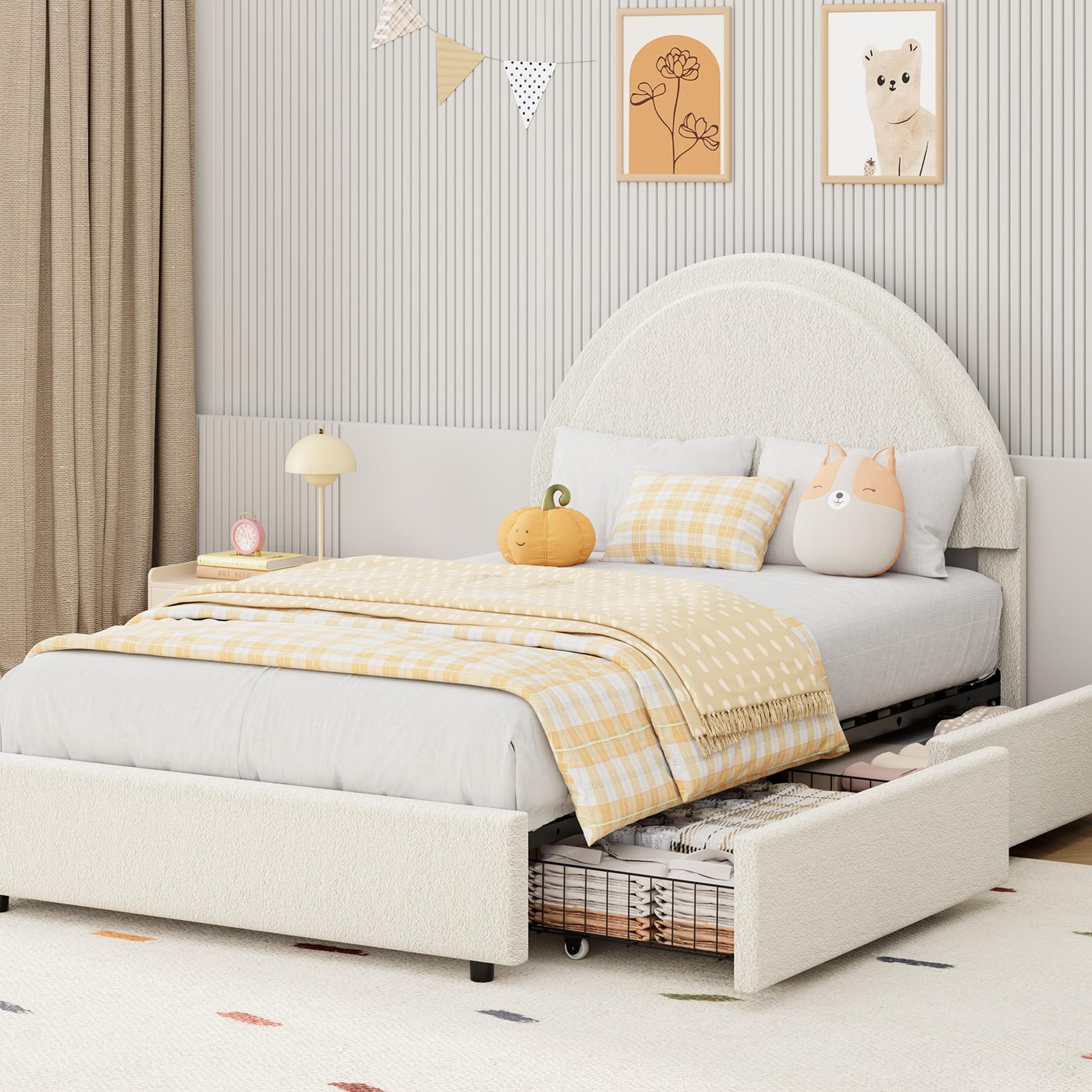 Twin/Full/Queen Size Bed Frame ,Soft Upholstered Platform Bed Frame w/ Drawers